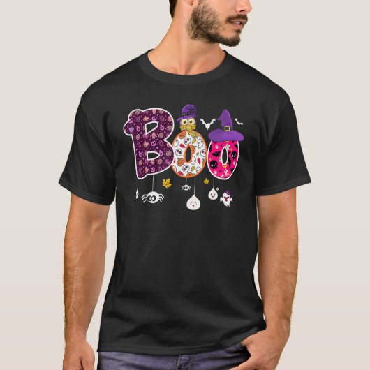 Boo With Spiders And Witch Hat Halloween 1 T-shirt (Voorkant)