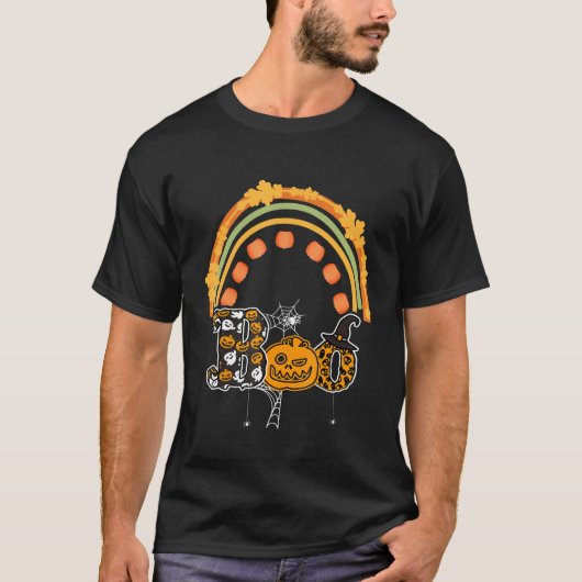 Boo With Spiders And Witch Hat Halloween Rainbow T-shirt (Voorkant)