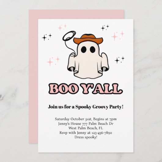 Boo Y'all Groovy Halloween Feestuitnodiging Kaart (Voorkant / Achterkant)