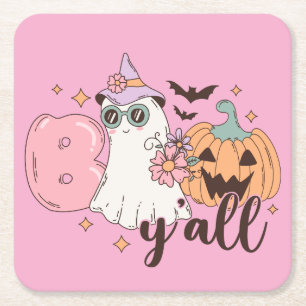 Boo Y'All Halloween Vierkante Kartonnen Onderzetter