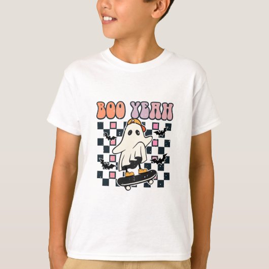 Boo Yeah - Retro Schattige Ghost Skateboard T-shirt (Voorkant)