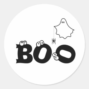 Boo Zwart en Wit Grappige Halloween Spook Ronde Sticker