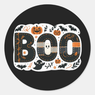 BOO Zwarte & Oranje Pompoenen Vleermuizen & Geeste Ronde Sticker
