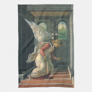 Boodschap (engel detail) door Sandro Botticelli Theedoek