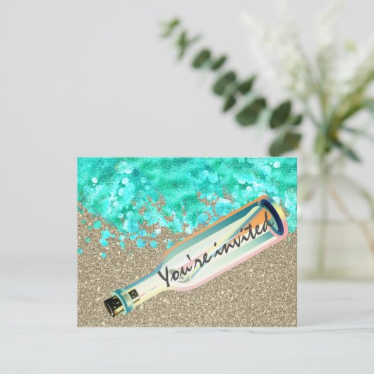 Boodschap in een fles strand zand oceaan golven zo kaart (Staand voorkant)