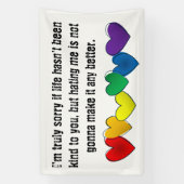 Boodschap tegen haat met regenboogharten spandoek (Verticaal)