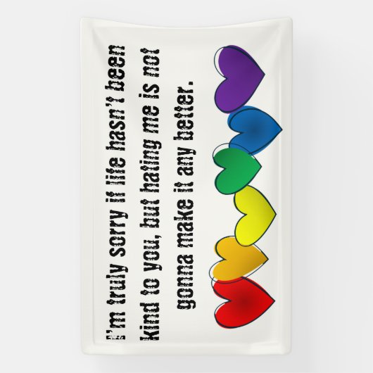 Boodschap tegen haat met regenboogharten spandoek (Verticaal)