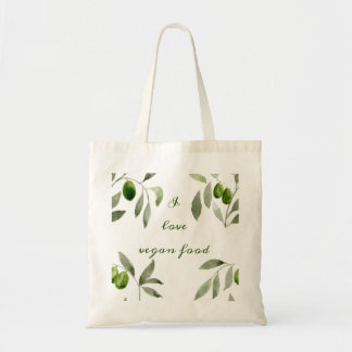 Boodschappentas met olijven en I love vegan food o Tote Bag