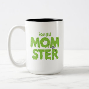 Booful Momster mama Funny Halloween Puns Tweekleurige Koffiemok