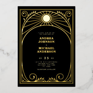  boog Art Nouveau Antiek Gold Wedding Real Folie Uitnodiging