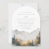 Boog Boho Waterverf Mountain bruiloft uitnodiging (Voorkant)