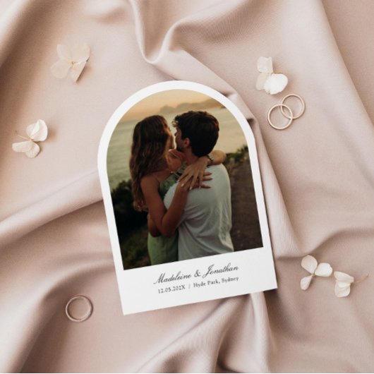 Boog bruiloft uitnodiging met foto en QR-code