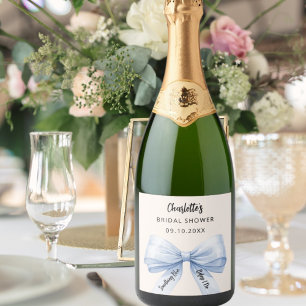 Boog crème Iets blauws voor ik het doe Bruidsdouch Sparkling Wijnetiket