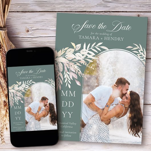 Boog Foto Botanisch gebladerte Sage Groen Save The Date