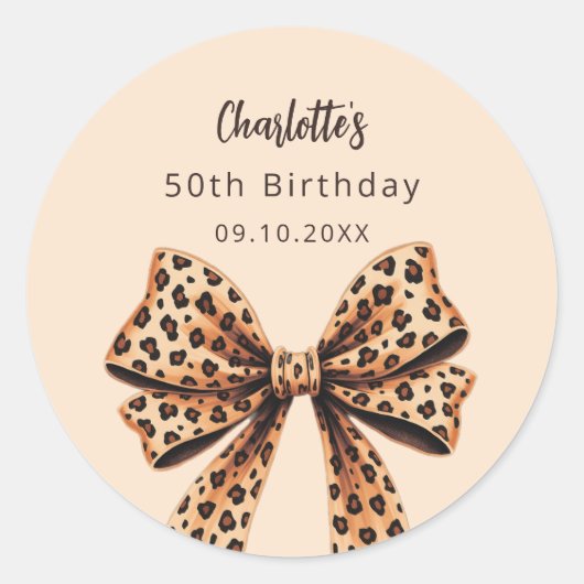 Boog luipaard print beige Verjaardag Ronde Sticker (Voorkant)