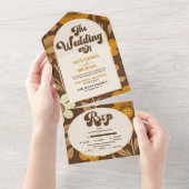 Boog Moderne Retro 70s Bloemen Bruiloft All In One Uitnodiging (Afscheurbaar)