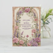  boog Paarse roze rozen bloemenbruiloft Kaart (Staand voorkant)