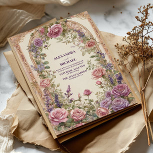  boog Paarse roze rozen bloemenbruiloft Kaart