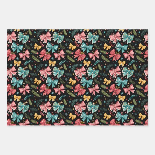 Boog patroon met sterren en dennentakken inpakpapier vel (Voorkant 3)