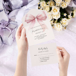 Boog roze beige crème Sweet 16 rsvp All In One Uitnodiging