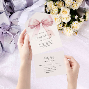 Boog roze beige crème verjaardag rsvp all in one uitnodiging