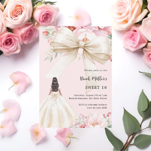 Boog roze bloemen jurk crème Sweet 16 Kaart