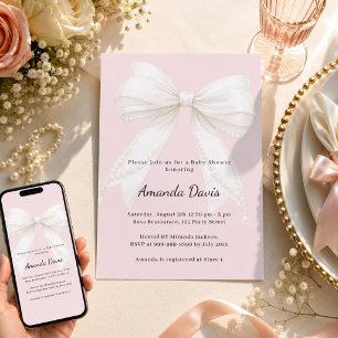 Boog roze ivoor meisje Baby Shower Kaart