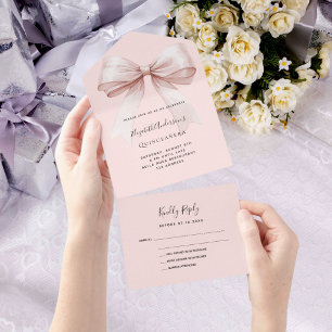 Boog roze rose goud Quinceanera rsvp All In One Uitnodiging