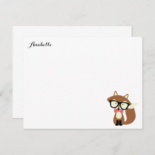 Boog Stropdas en Bril Hipster Fox Dank u Opmerking Kaart (Voorkant / Achterkant)