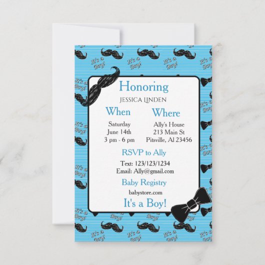 Boog Stropdas en snor Baby shower Uitnodiging (Achterkant)