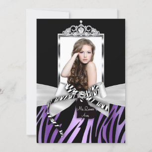 Boog & zebraprint paars zwart foto Quinceanera Kaart