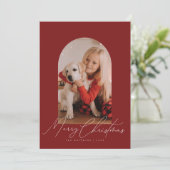 Boogfoto & handgeschreven Kerstscript Feestdagenkaart (Staand voorkant)