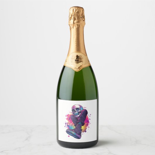 Boogie Botten - Funny 70s Disco Skull Sparkling Wijnetiket (Voorkant)