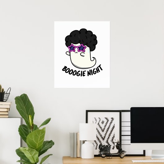 Boogie Night Funny Halloween Disco Ghost Pun Poster (Thuiskantoor)