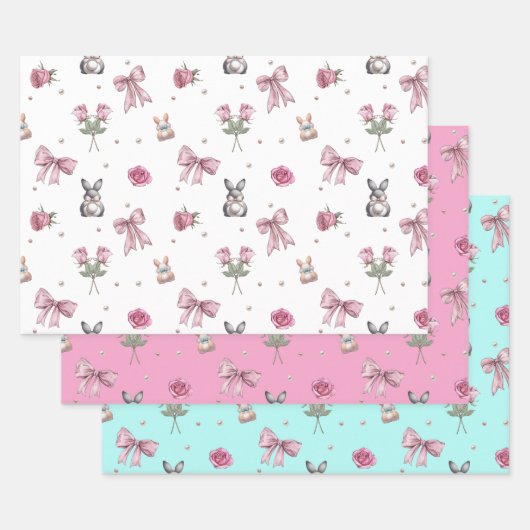 Boogjes, Konijntjes en Bloemen Inpakpapier Vel (Set)