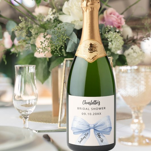 Boogroom iets blauws voordat ik een Bruidsdouche d Sparkling Wijnetiket