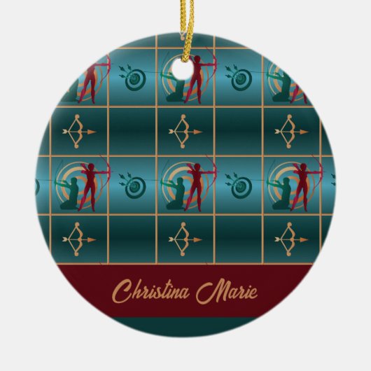Boogschieten Boog en Pijl - Groen Patroon Keramisch Ornament (Voorkant)