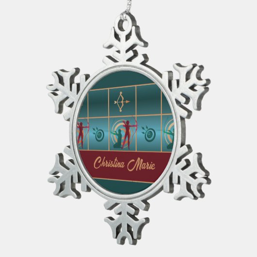 Boogschieten Boog en Pijl - Groen Patroon Tin Sneeuwvlok Ornament (Rechts)