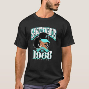 Boogschutter 1968 Turquoise Verjaardag Afro Dieren T-shirt