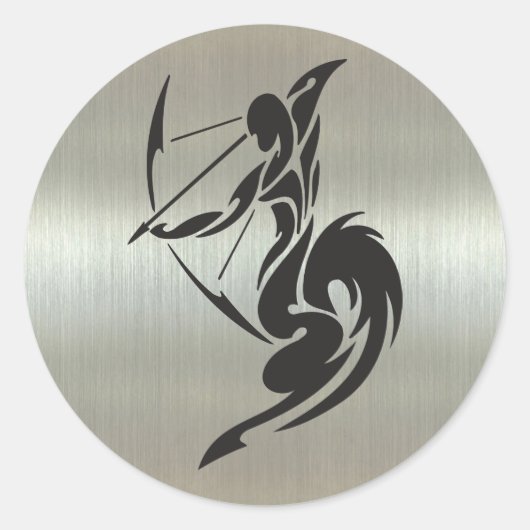 Boogschutter Archer Silhouet met Metaaleffect Ronde Sticker (Voorkant)