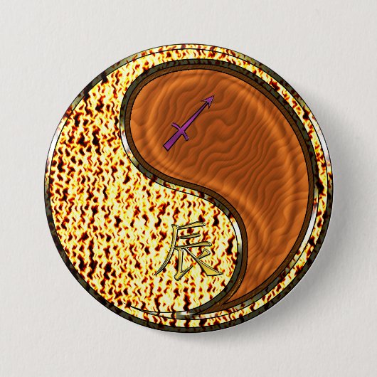 Boogschutter & Houten Draak Ronde Button 7,6 Cm (Voorkant)