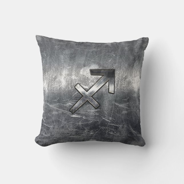 Boogschutter Symbool Grunge Vervuild Stalen Stijl Kussen (Voorkant)
