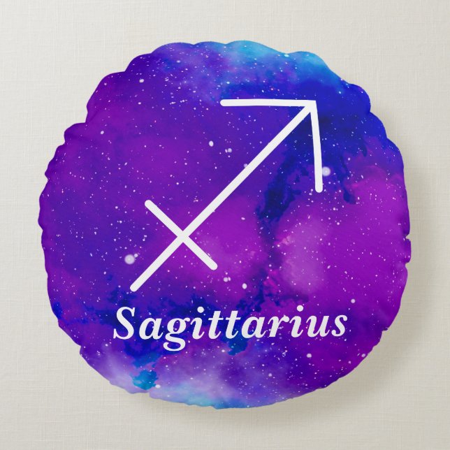 Boogschutter Symbool Paarse Blue Space Nebula Rond Kussen (Voorkant)