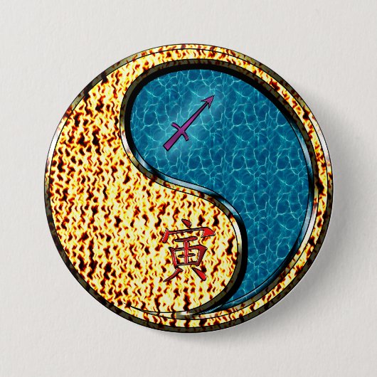 Boogschutter & Water Tijger Ronde Button 7,6 Cm (Voorkant)