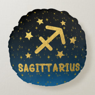 Boogschutter Zodiac Blauw en Goud Rond Kussen