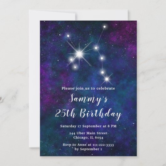 Boogschutter Zodiac Constellation Verjaardagsfeest Kaart (Voorkant)