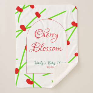 Boogvorm kersenbloesem rood groen baby shower na sherpa deken