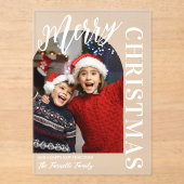 Boogvormige Foto Wit Script Vrolijk Kerstfeest Acryl Uitnodigingen (Voorkant)