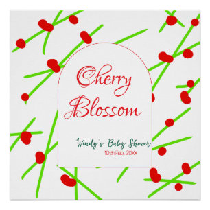 Boogvormige kersbloesem rood groene babyshower perfect poster