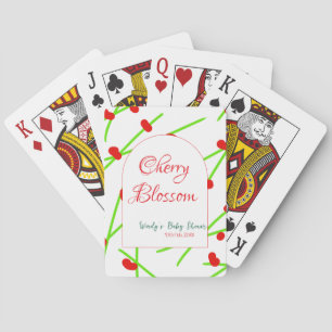 Boogvormige kersenbloesem rood groene baby shower pokerkaarten
